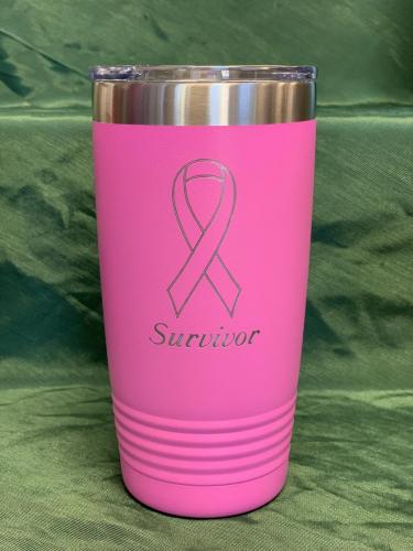 Pink 20oz cup with Breast Cancer Survivor engraving (can be customized)